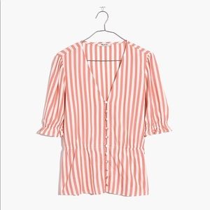NWT Madewell v-neck peplum pink striped top